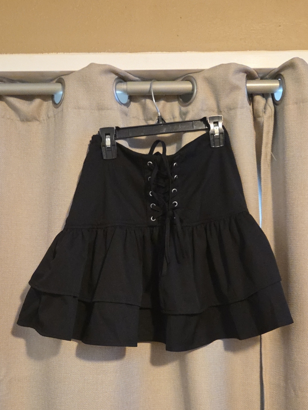 SHEIN Black Lace-Up Ruffled Tiered Mini Skirt